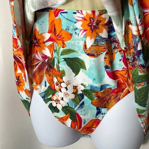 Denim & Co V-Neck Wrap Front Swim Dress Bright Tropical Size 10 New - Picture 6 of 11